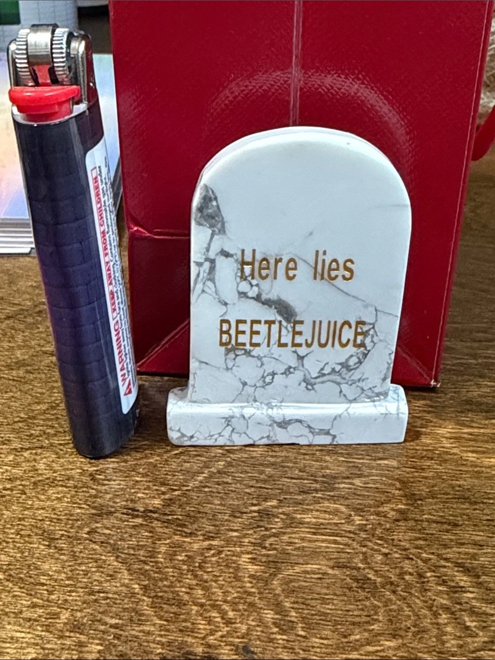 Marble granite 'Here Lies Beetlejuice' Decorative Tombstone Accent - White